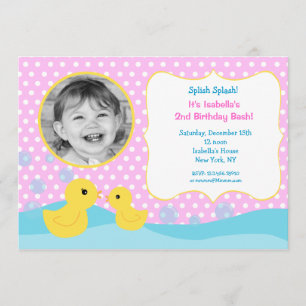 Rubber Duck Ducky Photo Birthday Invitations Kaart