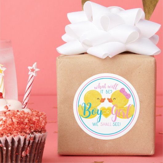 Rubber Duck Geslacht Neutraal of Onthul Partij Ronde Sticker (Feest)