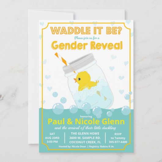 Rubber Duck Geslacht onthullen Party uitnodiging (Voorkant)