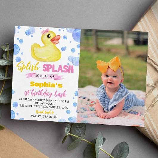 Rubber Duck Girl 1er anniversaire Invitation