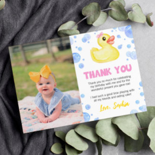 Rubber Duck Girl Birthday Photo Carte de remerciem