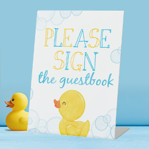 Rubber Duck Guestbook Birthday of Baby shower Reclamebord Met Voetstuk