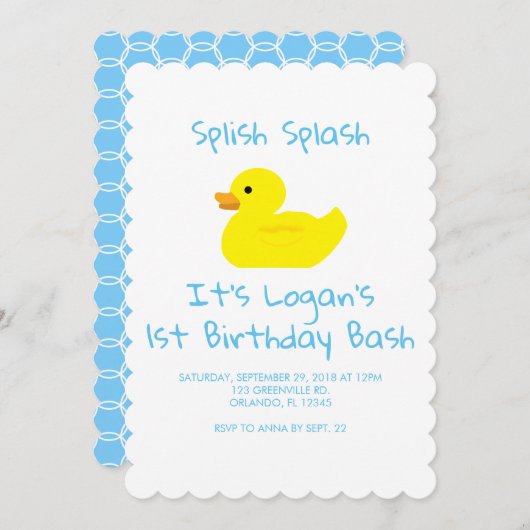 Rubber Duck Lattice First Birthday Uitnodiging (Voorkant / Achterkant)