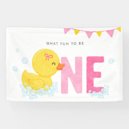 Rubber Duck Meisje Eerste Verjaardagsfeestje Roze Spandoek
