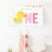 Rubber Duck Meisje Eerste Verjaardagsfeestje Roze  Spandoek (Insitu)