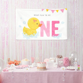 Rubber Duck Meisje Eerste Verjaardagsfeestje Roze Spandoek