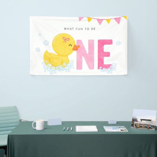 Rubber Duck Meisje Eerste Verjaardagsfeestje Roze Spandoek (Beurs)