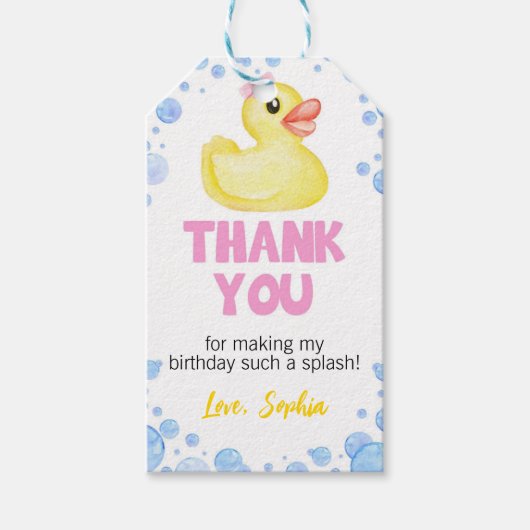 Rubber Duck Meisje Verjaardag Dank u Label Cadeaulabel (Voorkant)