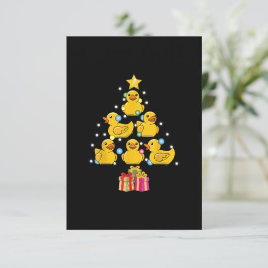 Rubber Duck met kerstboom Duckie Quack Kerstmis Informatiekaartje (Staand voorkant)