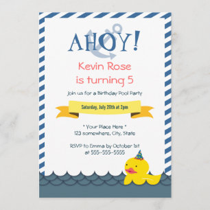 Rubber Duck Nautical Birthday Party Invitations Kaart