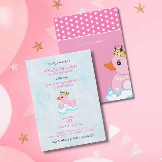 Rubber Duck (roze) Birthday Party Invitation Kaart