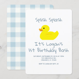 Rubber Duck Stripe First Birthday Party Invitation