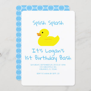 Rubber Duck Stripe First Birthday Party Invitation
