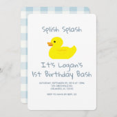 Rubber Duck Stripe First Birthday Party Invitation Kaart (Voorkant / Achterkant)