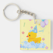 Rubber Duck Verjaardag met bubbels en Confetti Sleutelhanger (voorkant)