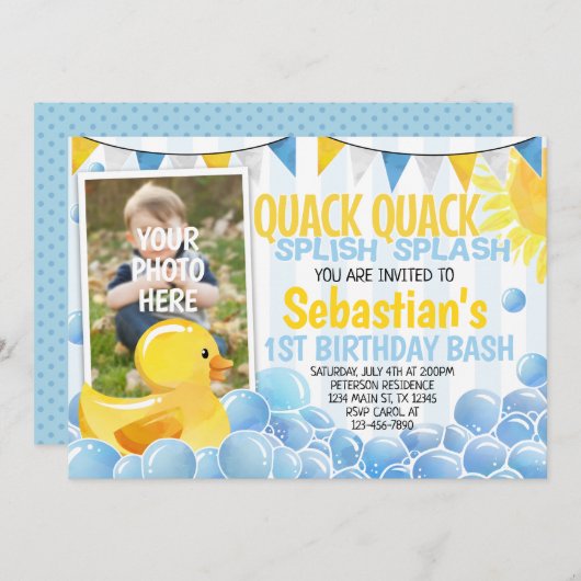 Rubber Duck Verjaardag Uitnodiging (Voorkant / Achterkant)