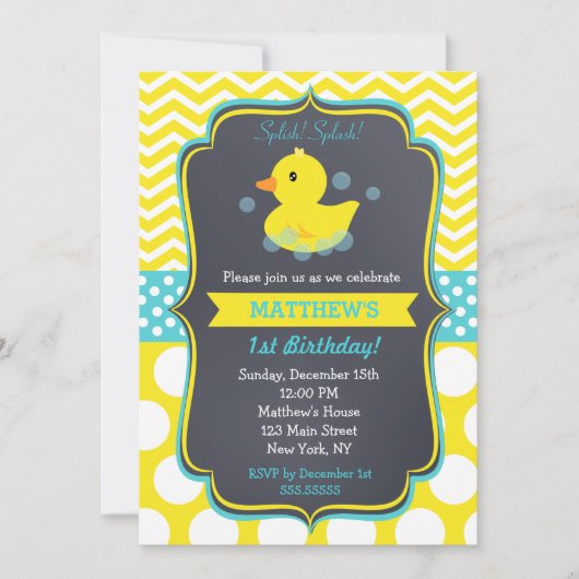 Rubber Duck verjaardagsfeestje uitnodigingen (Voorkant)