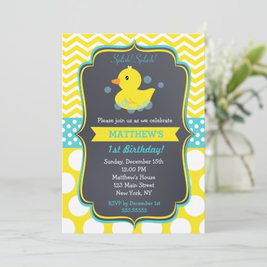 Rubber Duck verjaardagsfeestje uitnodigingen (Staand voorkant)