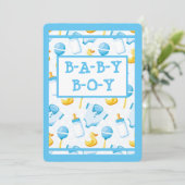 Rubber Duckie Blue Boy Baby shower Kaart (Staand voorkant)