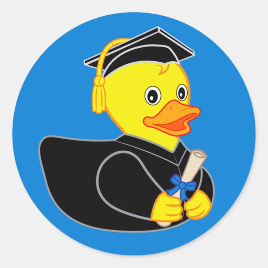 Rubber Ducky Afstuderen! Blauwe achtergrond Ronde Sticker (Voorkant)