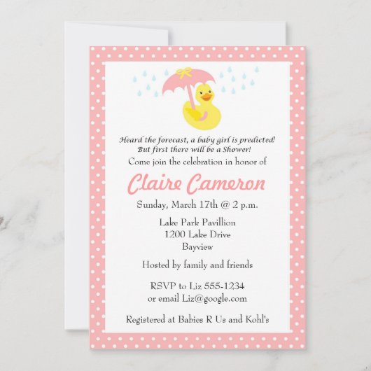 Rubber Ducky Baby Girl Shower - Aanpassen Kaart (Voorkant)