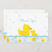 Rubber Ducky Baby shower Dank u blauw en geel Bedankkaart (Voorkant / Achterkant)