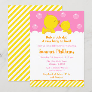 Rubber Ducky Baby shower Geel en Roze Kaart