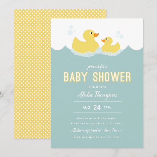 Rubber Ducky Baby shower Invitation Kaart (Voorkant / Achterkant)