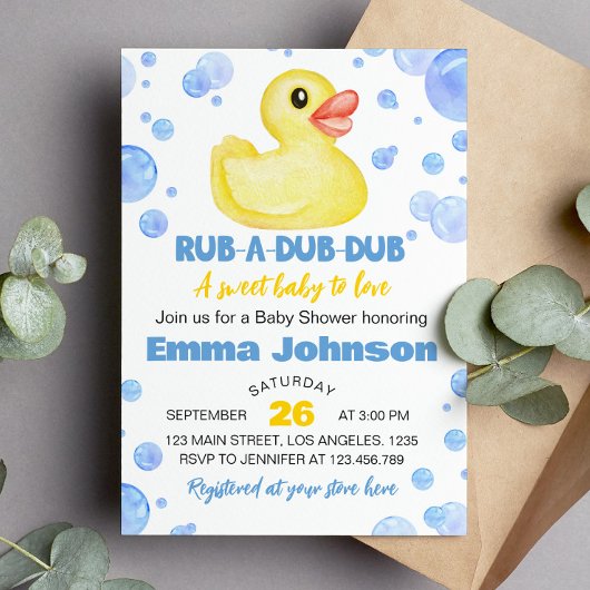 Rubber Ducky Baby shower Invitation Kaart