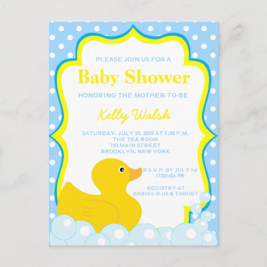 Rubber Ducky Baby shower Invitation Uitnodiging Briefkaart (Voorkant)