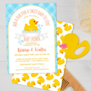 Rubber Ducky Baby shower Uitnodiging   geel bad