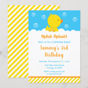 Rubber Ducky Birthday Party Yellow and Blue Kaart