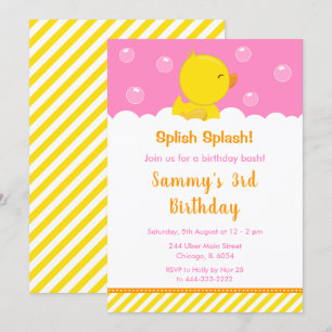 Rubber Ducky Birthday Party Yellow and Pink Kaart