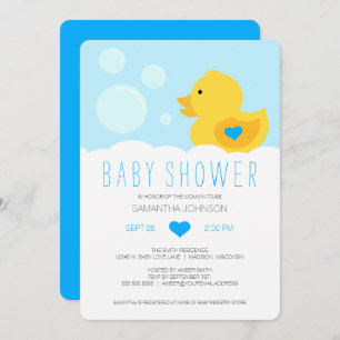 Rubber Ducky Blue Boy Baby shower Invitation Kaart