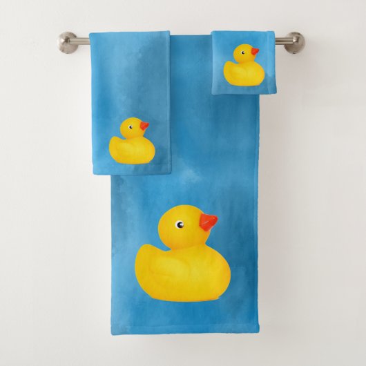 Rubber Ducky Blue Waterverf Art Bad Handdoek (Insitu)