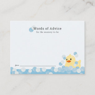 Rubber Ducky Boy Blue Baby shower Advice Card Informatiekaartje