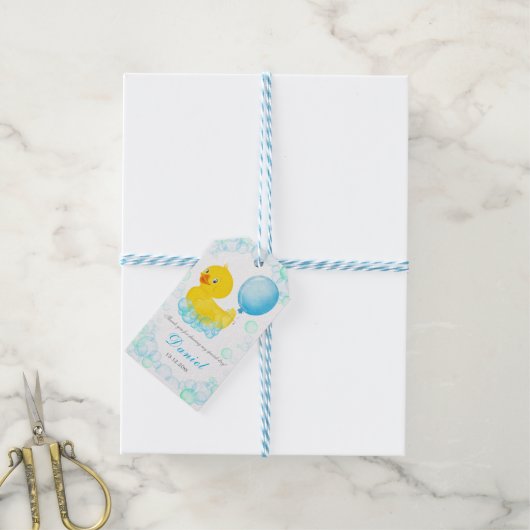 Rubber Ducky Boy First Birthday Bedankt Labels Cadeaulabel (Met Touw)
