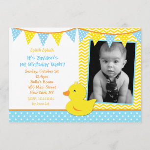 Rubber Ducky Duck Foto Birthday Party Invitations Kaart