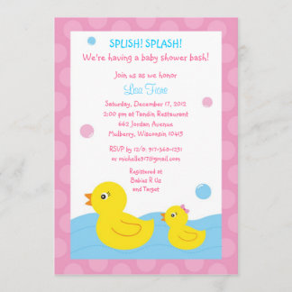 Rubber Ducky Duck Girl Baby Shower Invitaties Kaart