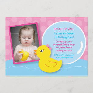 Rubber Ducky Duck Girl Foto Birthday Invitations Kaart