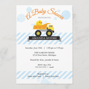 Rubber Ducky Dump Truck Baby shower Invitation Kaart