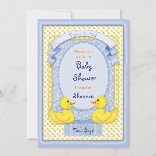 Rubber Ducky Twin Boys Douche Invitation (Devant)