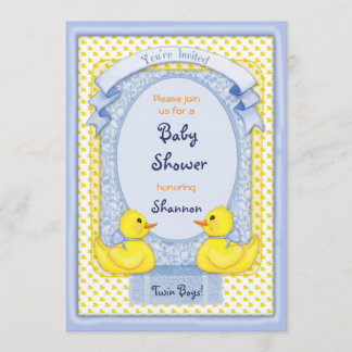 Rubber Ducky Twin Boys Douche Uitnodiging