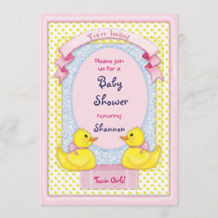 Rubber Ducky Twin Girls Douche Uitnodiging