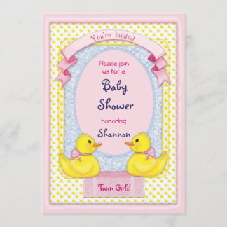 Rubber Ducky Twin Girls Douche Uitnodiging
