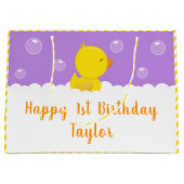 Rubber Ducky Yellow en Paars Happy Birthday Groot Cadeauzakje (Voorkant)