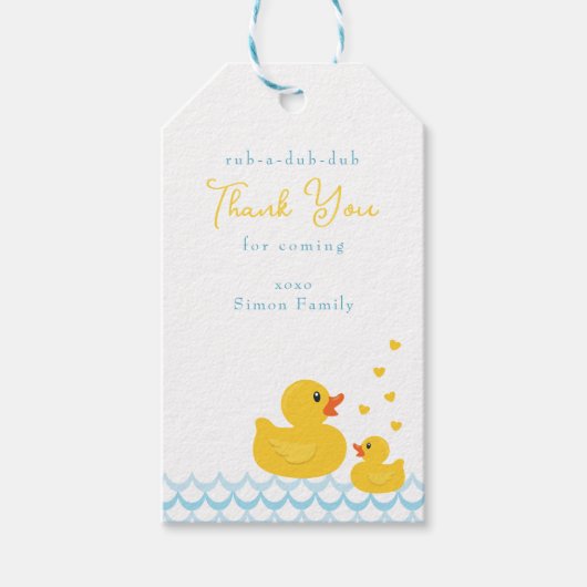 Rubber Eend Baby Shower Favor Tag | Schattig Bedan Cadeaulabel (Voorkant)