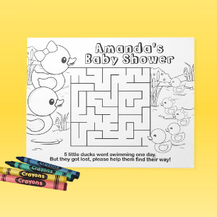 Rubber Eend Baby shower Kinder Maze Activity Sheet Notitieblok