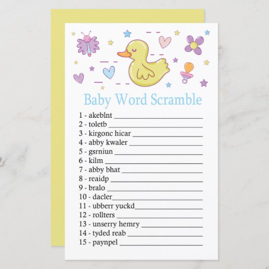 Rubber eend Baby word scramble game (Voorkant / Achterkant)