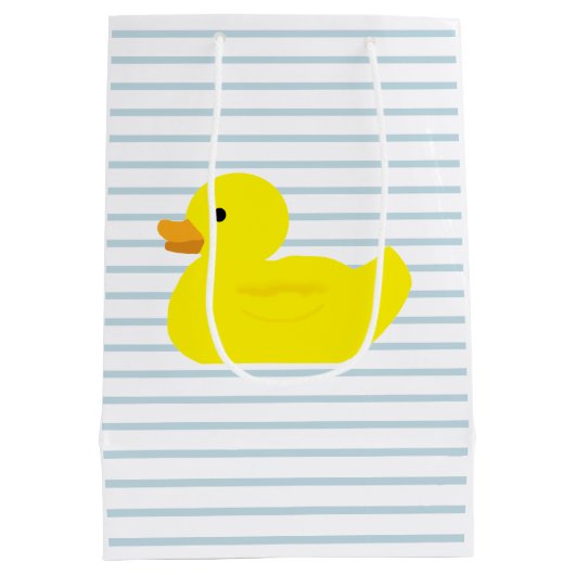 Rubber Eend Blauwe Stripe Gift Bag Medium Cadeauzakje (Achterkant)